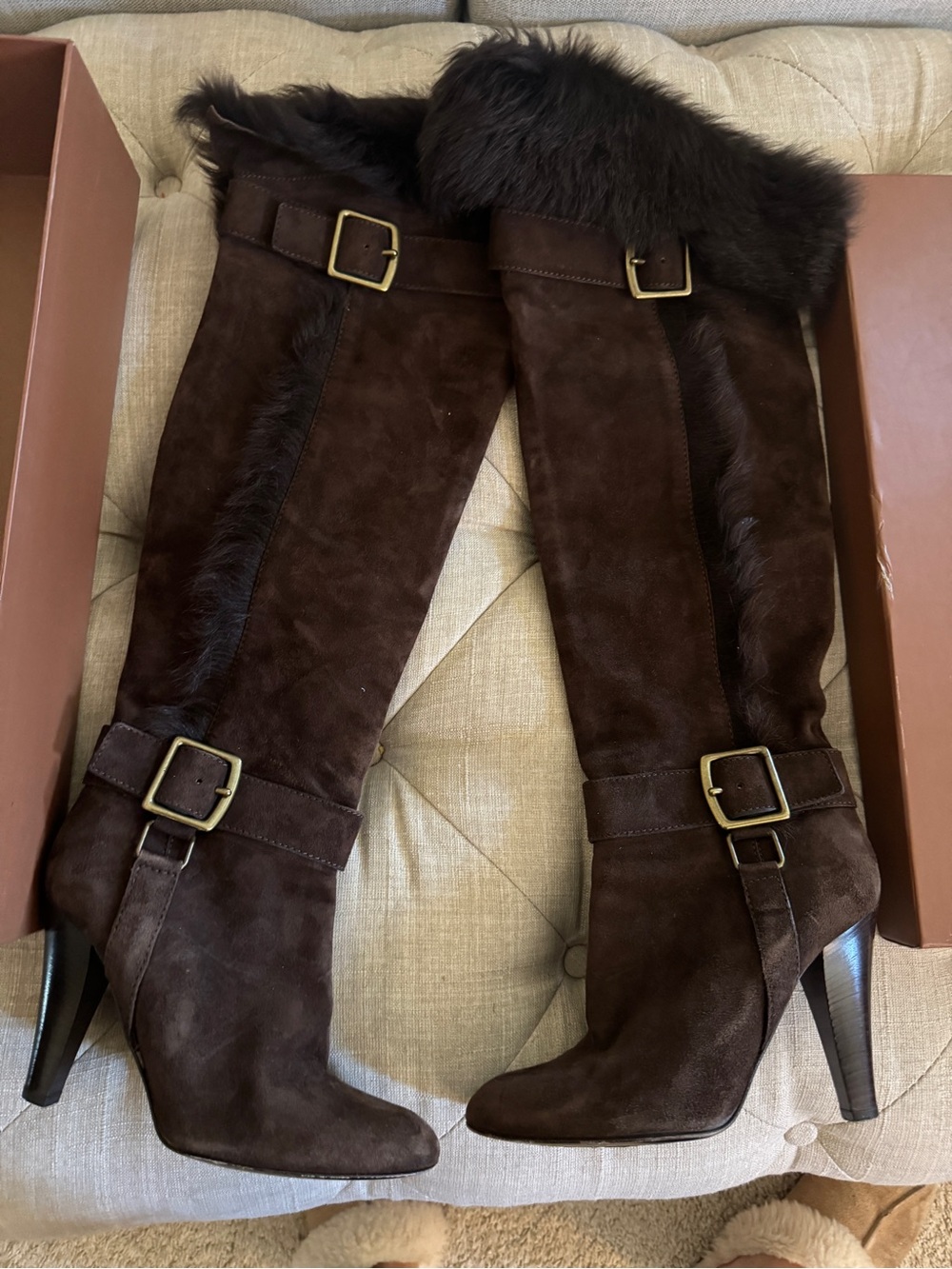 Coach Brown Suede Fur-Trim Boots